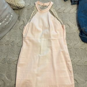 Pink high neck form fitting dress